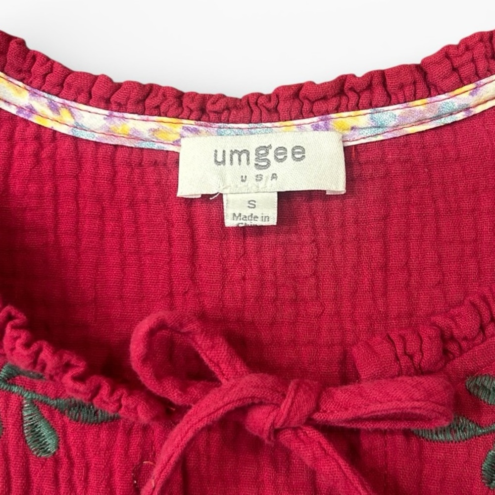 Umgee Cotton Gauze Floral Embroidery Babydoll Blouse in Deep Rose Size Small - Picture 6 of 12